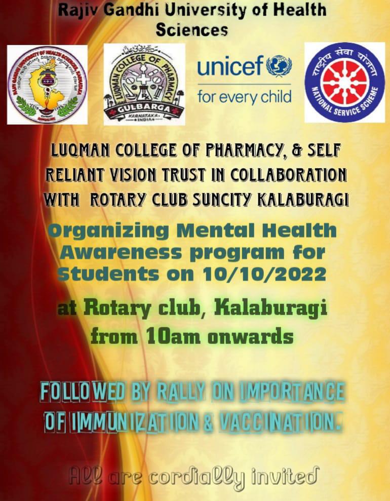 NSS UNICEF MENTAL HEALTH AWARENESS PROGRAMME  AT  ROTARY CLUB KALABURAGI  AND  AWARNESS RALLY ON  10-10-2022